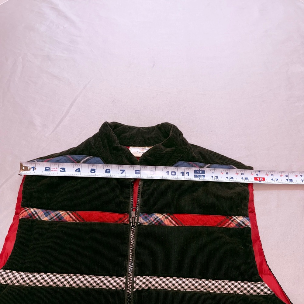 VTG Susan Bristol S Black Corduroy Puffer Vest Plaid Gingham Trim folk‎ holiday - Picture 7 of 10
